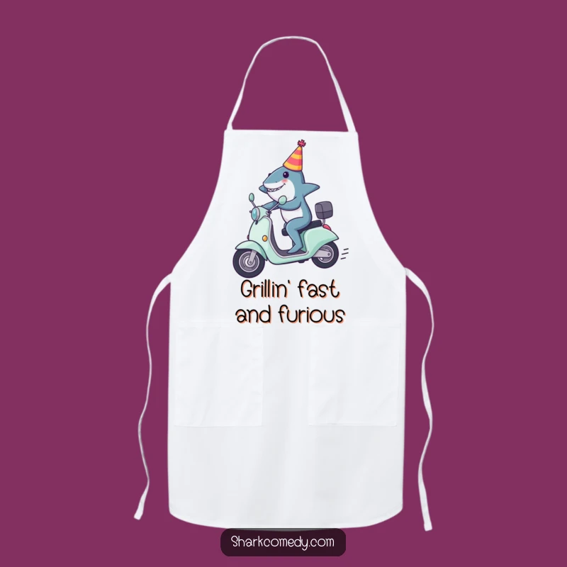 Funny Shark Scooter Apron: Cook at Full Speed, Party Hat Chef, Funny Gift