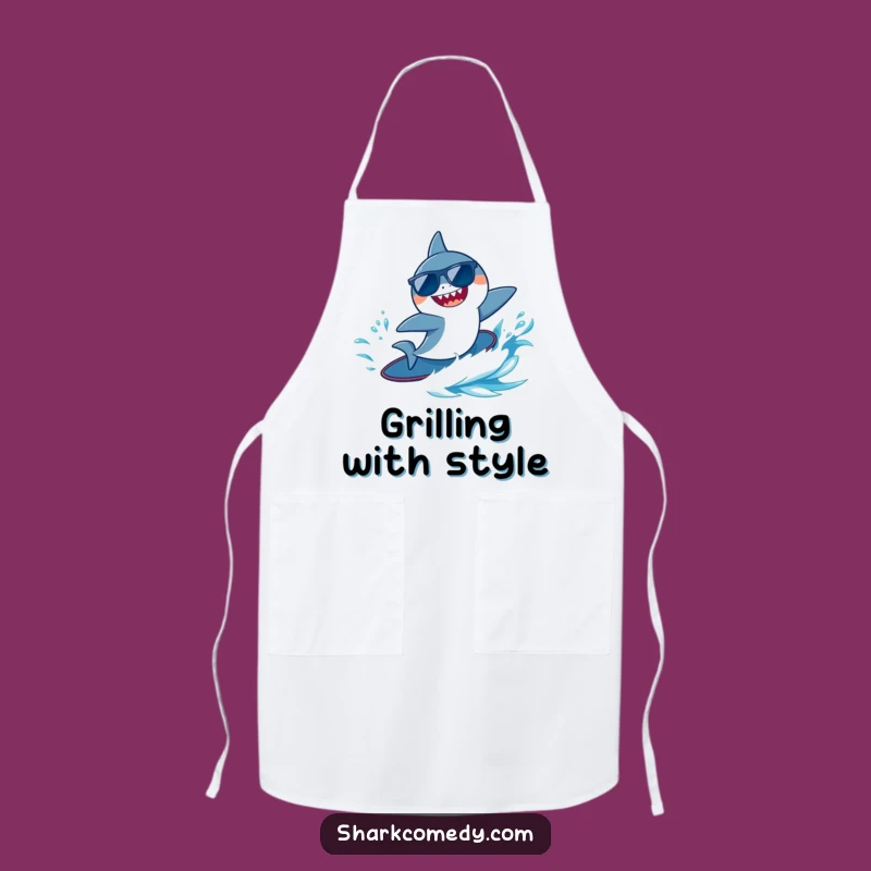 Funny Surfing Shark Apron - Cool Sunglasses Kitchen Gift