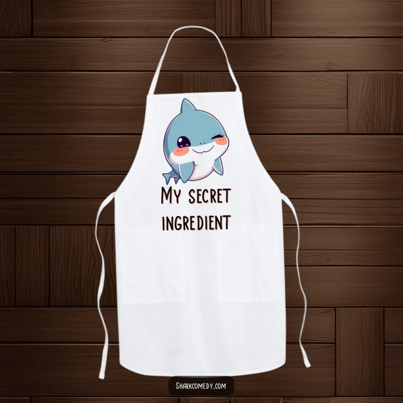 Funny shark apron with a cheeky wink, playful kitchen accessory, durable and stylish for cooking, ideal funny gift.