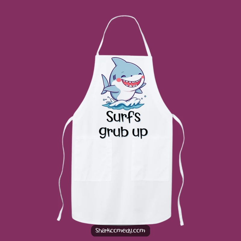 Funny Kawaii Shark Surfer Apron - Silly Grin Kitchen Fun Gift