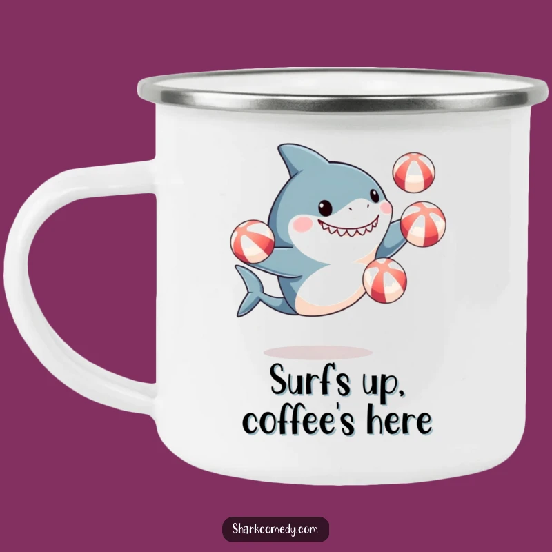 Funny Shark Juggling Beach Balls Camping Mug - Adventure & Fun Gift!