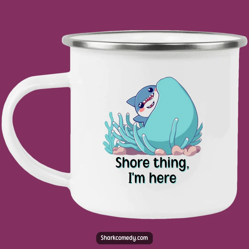 Funny Shy Shark Camping Mug, Outdoor Ocean Humor Cup, Adventurous Gift