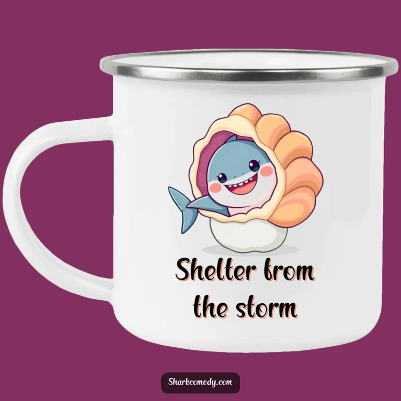Funny Smiling Shark Seashell Peek Camping Mug Outdoor Joy