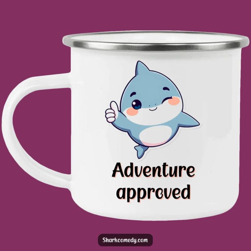 Positive Funny Shark Thumbs Up Enamel Camping Mug - Fun Outdoor Gift
