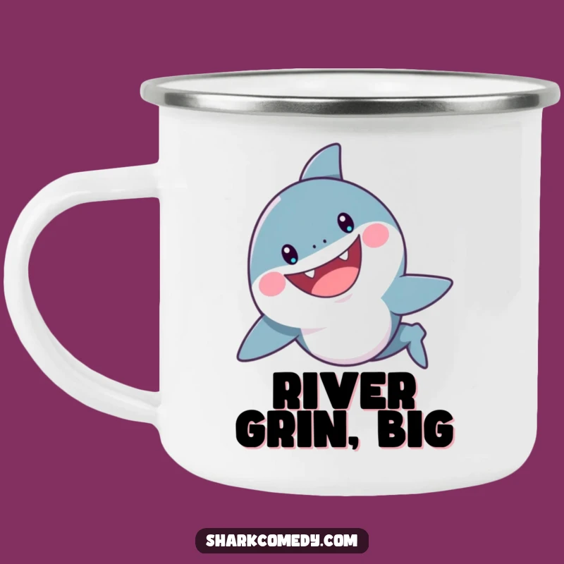 Durable Funny Cheerful Shark Grin Camping Mug, Playful Outdoor Gift