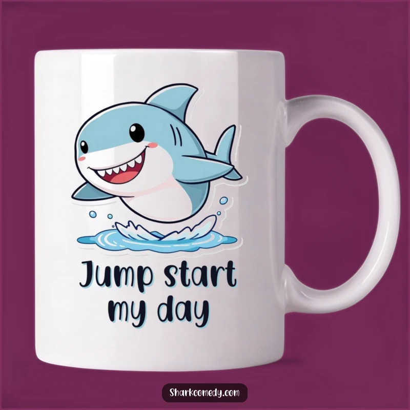 Funny Shark Mug: Joyful Leaping Character with Big Head, Perfect Gift