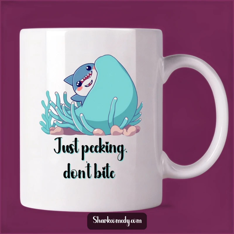 Funny Shy Shark Peeking Mug, Adorable Ocean Creature Gift for Humor Lovers
