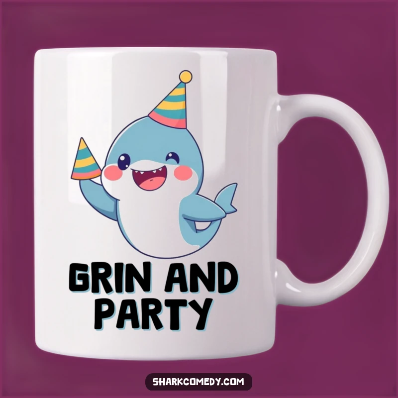Funny Kawaii Shark Party Mug: Excited Celebration - Adorable Funny Gift