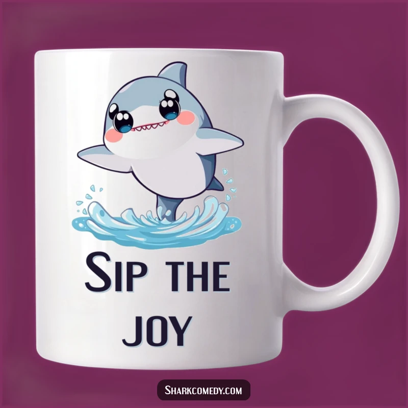 Kawaii Shark Mug - Joyful Leaping Shark with Wide Eyes, Perfect Funny Gift