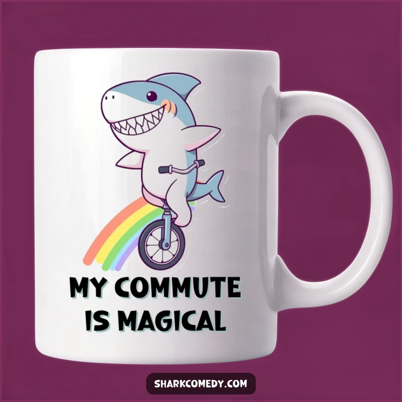 Funny Shark Unicycle Rainbow Mug - Hilarious Whimsical Gift for Dreamers