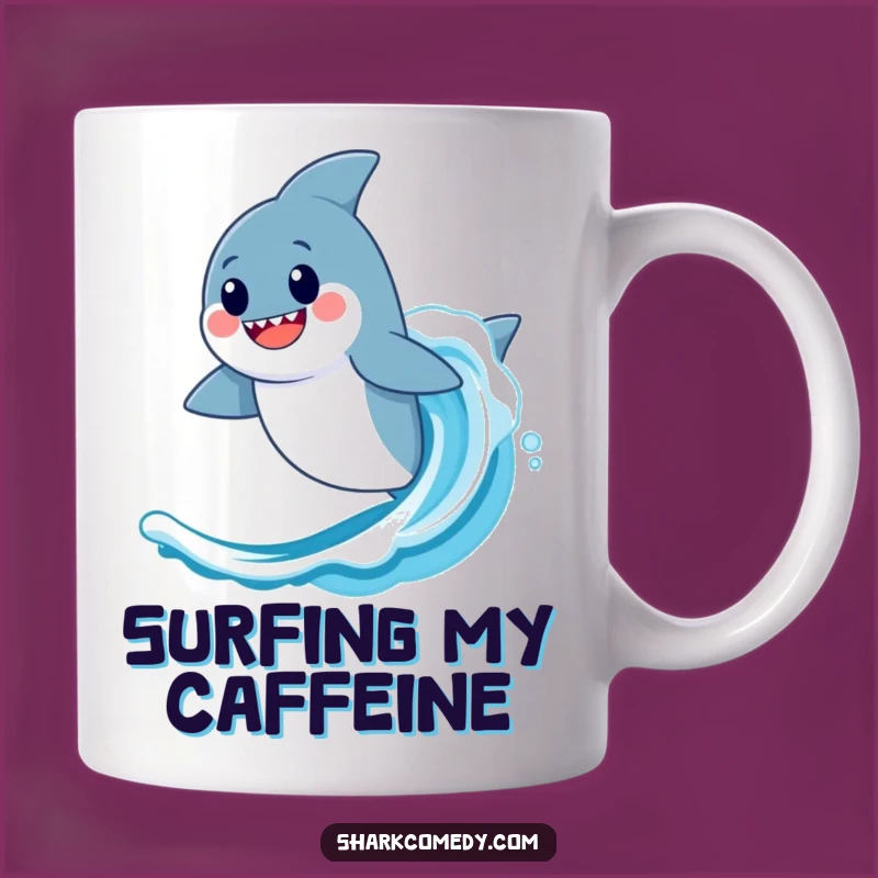 Funny Kawaii Shark Wave Mug - Surfing Ocean Lover Gift