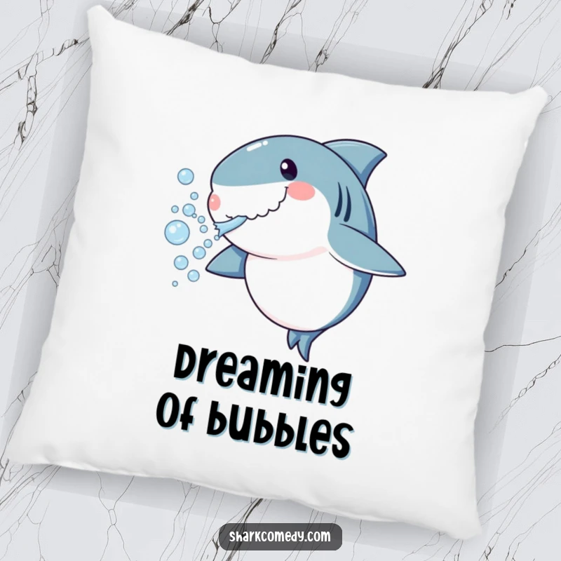Funny shark pillow blowing bubbles, soft decorative accent with playful underwater character, excellent funny gift.