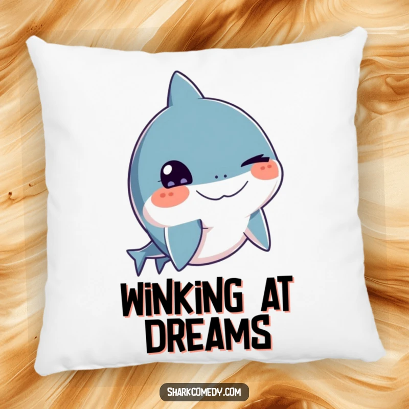 Funny shark pillow with a playful wink, soft marine accent, comfortable and humorous decor, great funny gift.