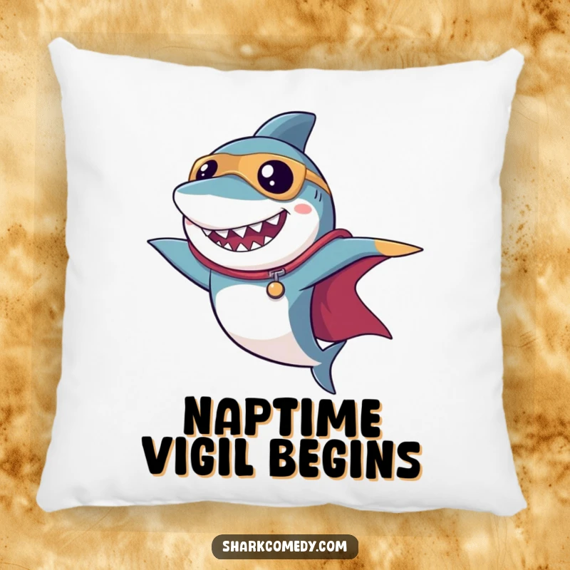 Funny superhero shark pillow with a dramatic cape pose, offering plush comfort and a heroic, humorous design.