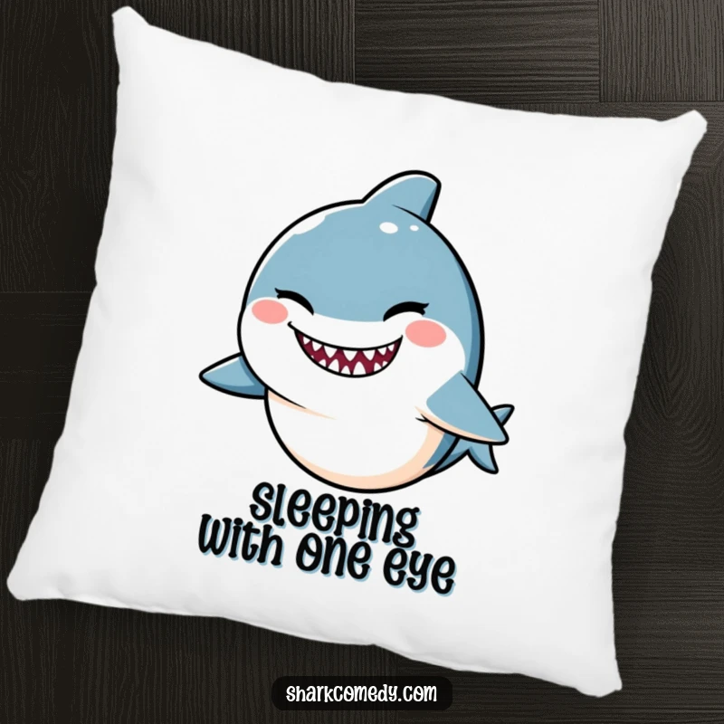 Funny Kawaii shark pillow, a plush cushion of a cute shark winking mischievously, offering soft, humorous comfort.
