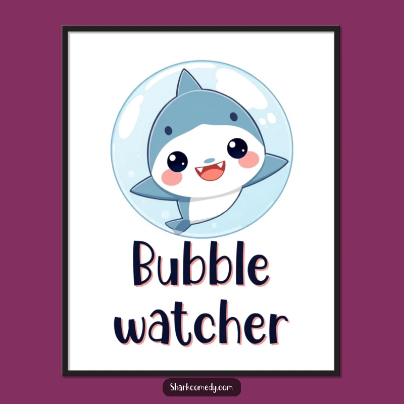 Funny Kawaii Shark Bubble Digital Art - Instant Cute Ocean Download Gift