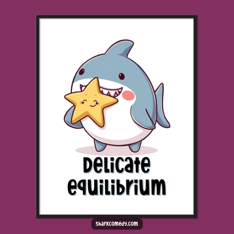 Funny Chubby Shark Starfish Digital Art Print - Instant Cute Decor