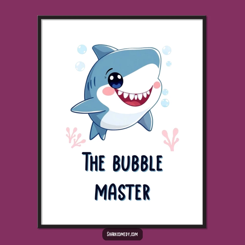 Funny Happy Shark Bubbles Digital Print - Wide-Eyed Wall Art Gift