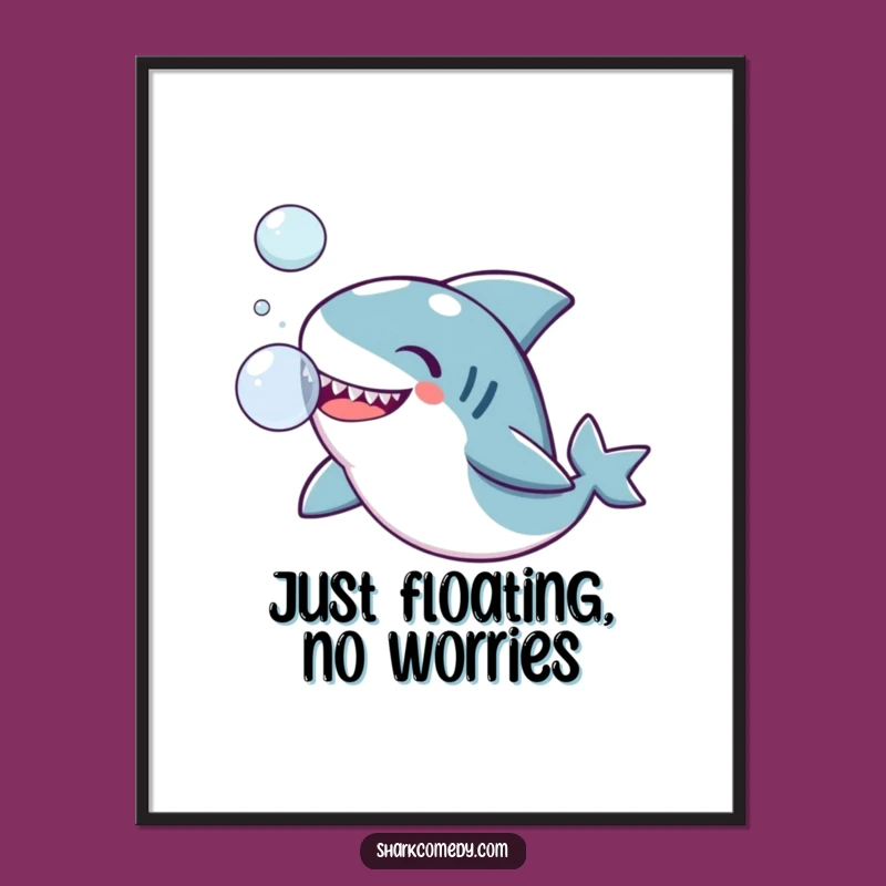 Funny Kawaii Shark Bubble Digital Art: Instant Whimsical Wall Decor Download
