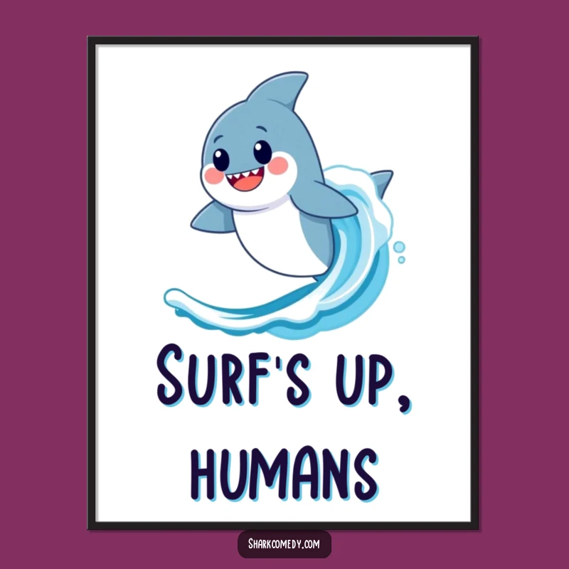 Funny Kawaii Shark Wave Digital Art - Instant Surfing Download, Gift