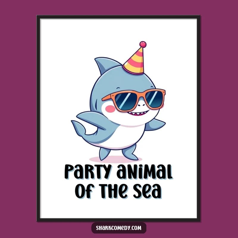 Funny Party Shark Digital Art, Cool Dancing Print, Hilarious Decor Gift