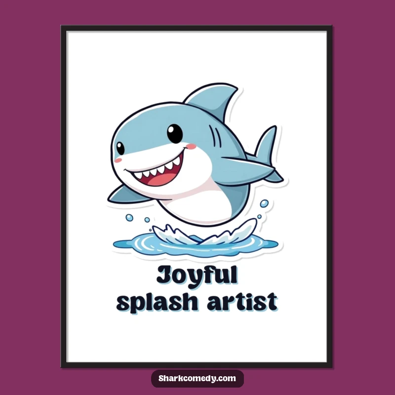 Funny Shark Digital Art: Joyful Leaping Character with Big Head, Instant Cheer