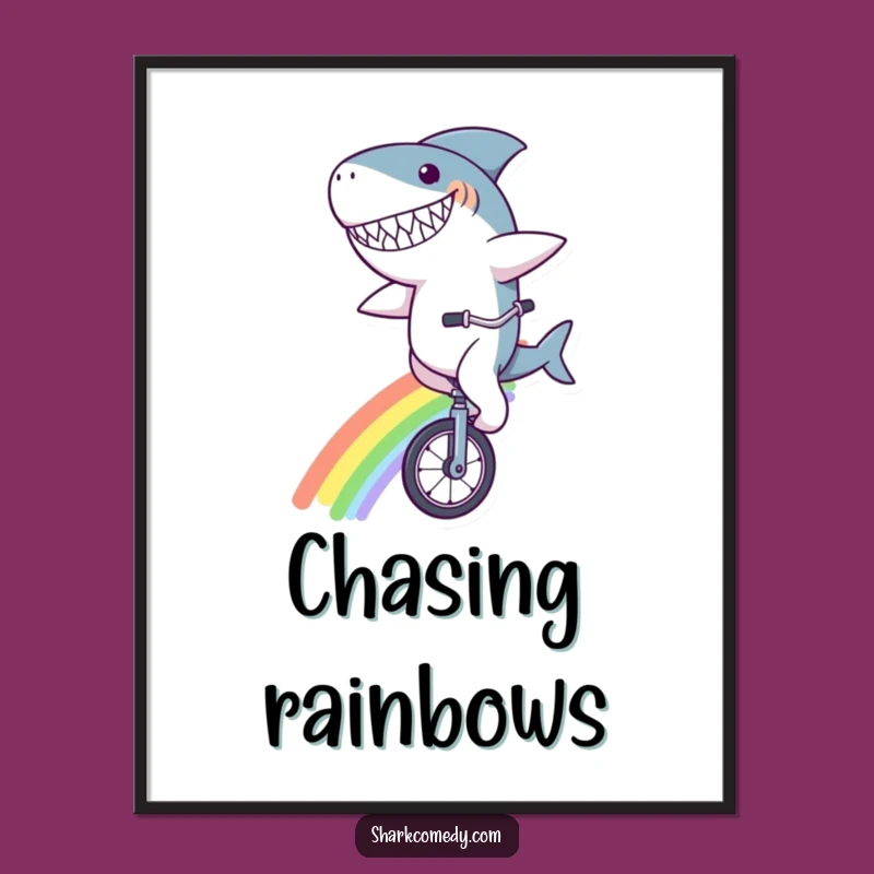 Funny Shark Rainbow Unicycle Digital Art Print - Instant Whimsical Decor
