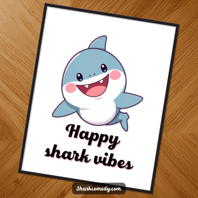 Funny Shark Digital Art: A cheerful shark swims with a wide, playful grin, creating a fun and humorous aquatic scene.