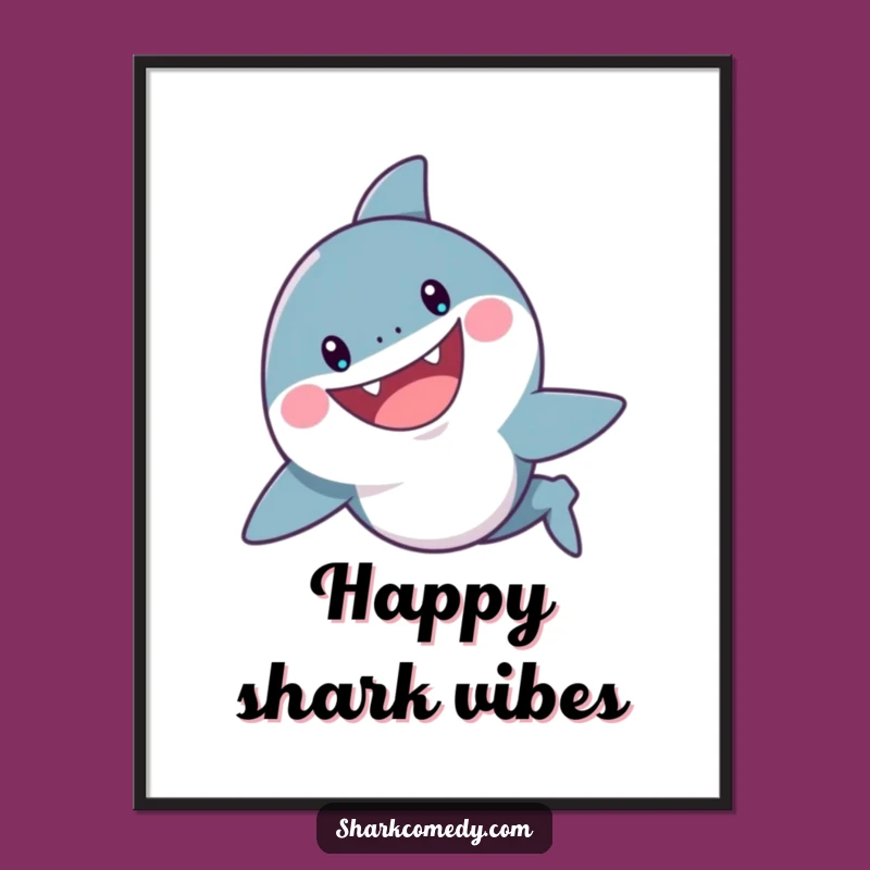 Funny Cheerful Shark Grin Digital Art, Playful Wall Decor Gift