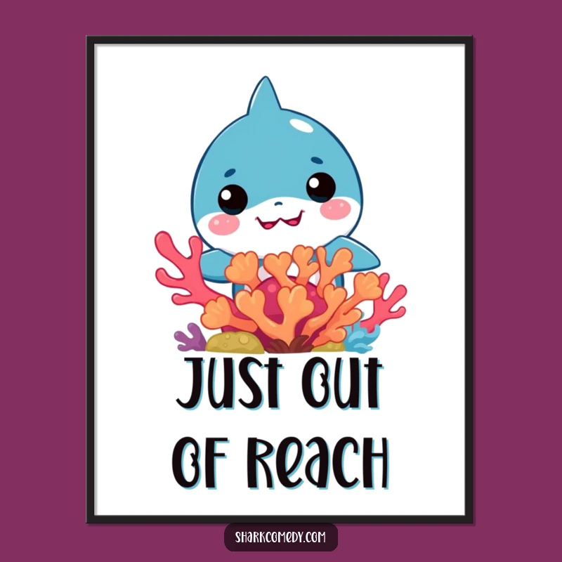 Funny Kawaii Shark Coral Peek Digital Art: Instant Underwater Charm!