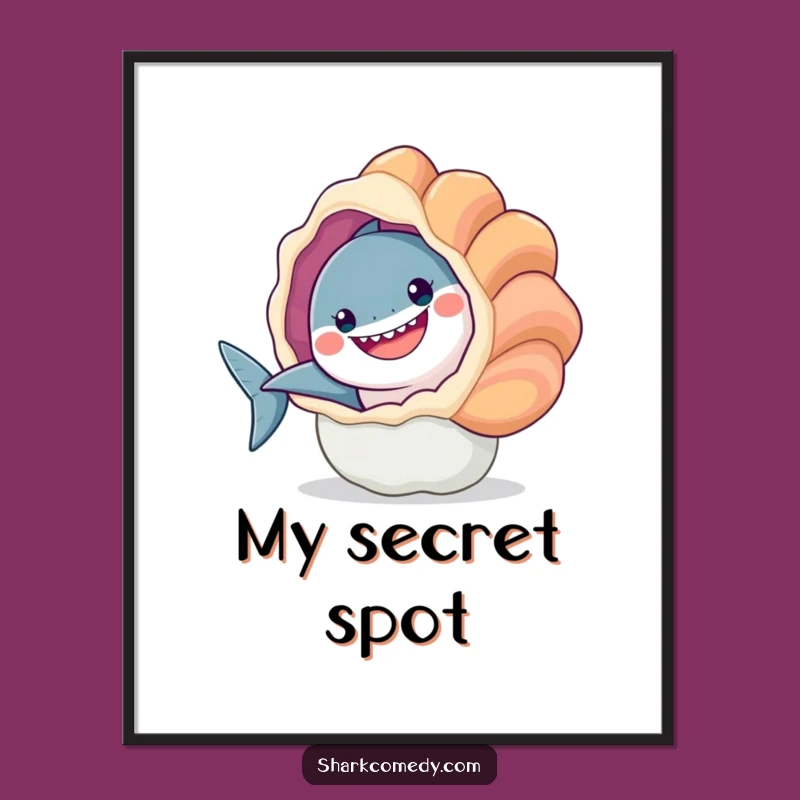 Funny Smiling Shark Seashell Peek Digital Art Whimsical Decor