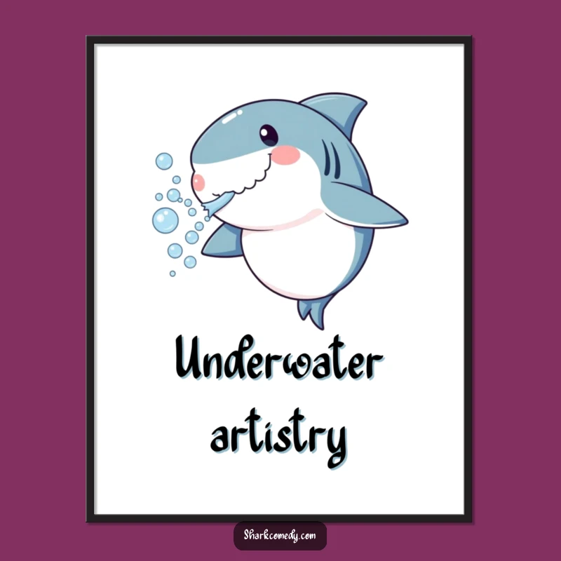 Funny Shark Bubbles Digital Art Print - Playful Underwater Decor, Instant Gift