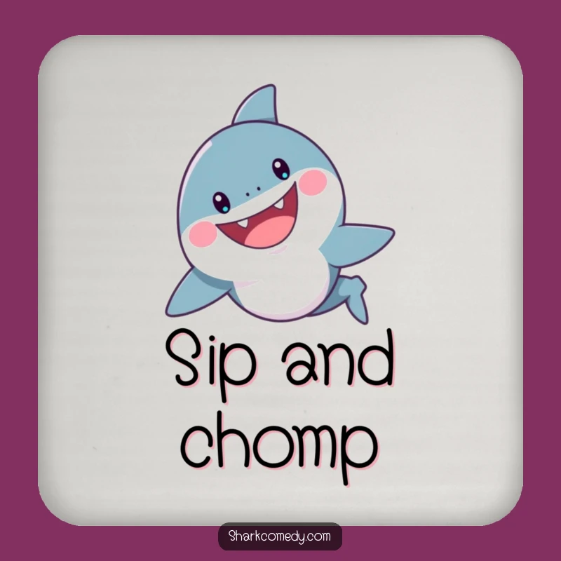 Funny Cheerful Shark Grin Drink Coaster, Playful Accent