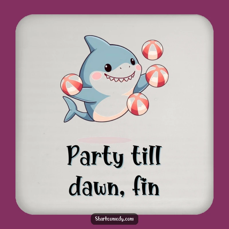 Funny Shark Juggling Beach Balls Coaster - Protect Surfaces with Humor!