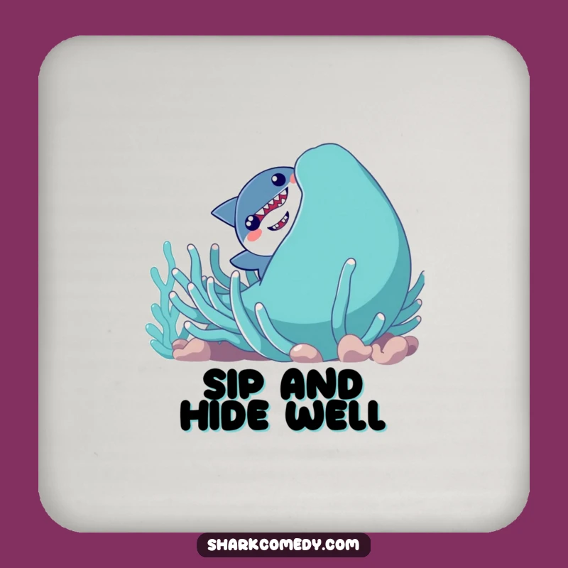Funny Shy Shark Coaster Set, Cute Ocean Decor, Hilarious Housewarming Gift