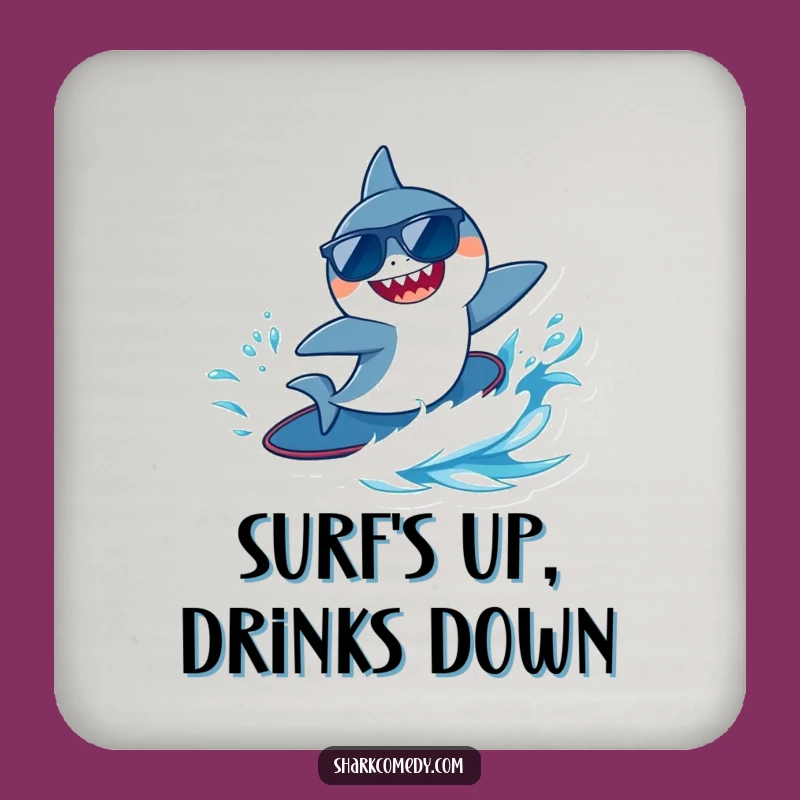 Funny Surfing Shark Coaster - Cool Sunglasses Drink Holder Gift