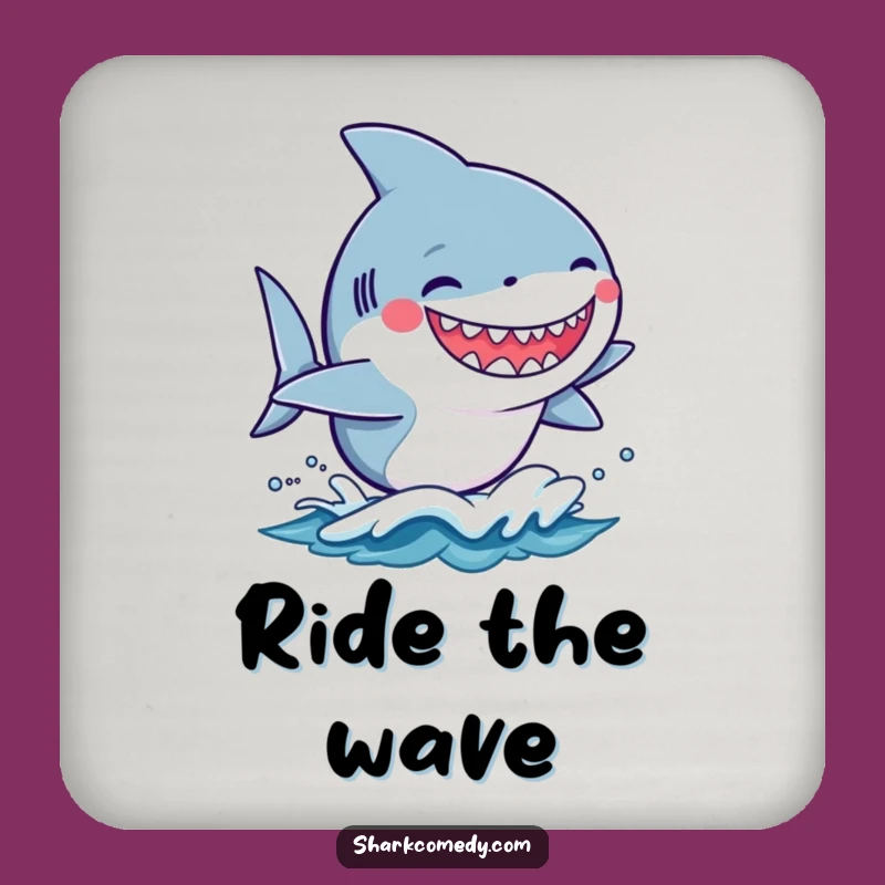 Funny Kawaii Shark Wave Drink Coaster - Silly Grin Table Decor Gift