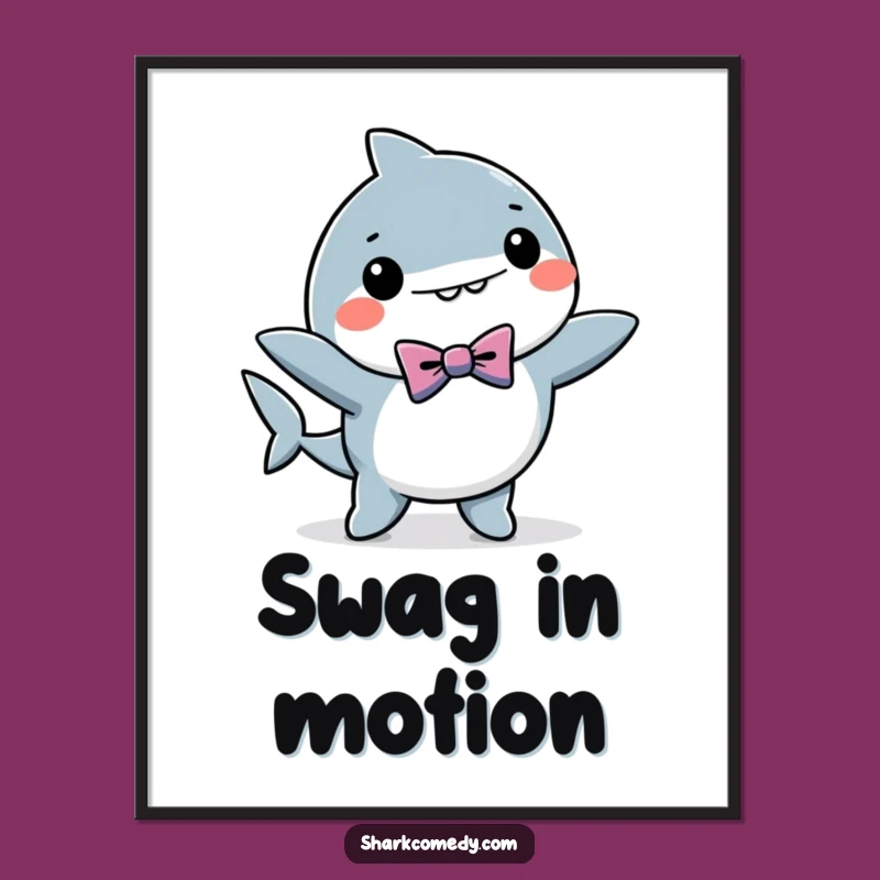 Funny Dancing Kawaii Shark Bow Tie Poster - Wall Art That Moves with Humor, Gift Idea