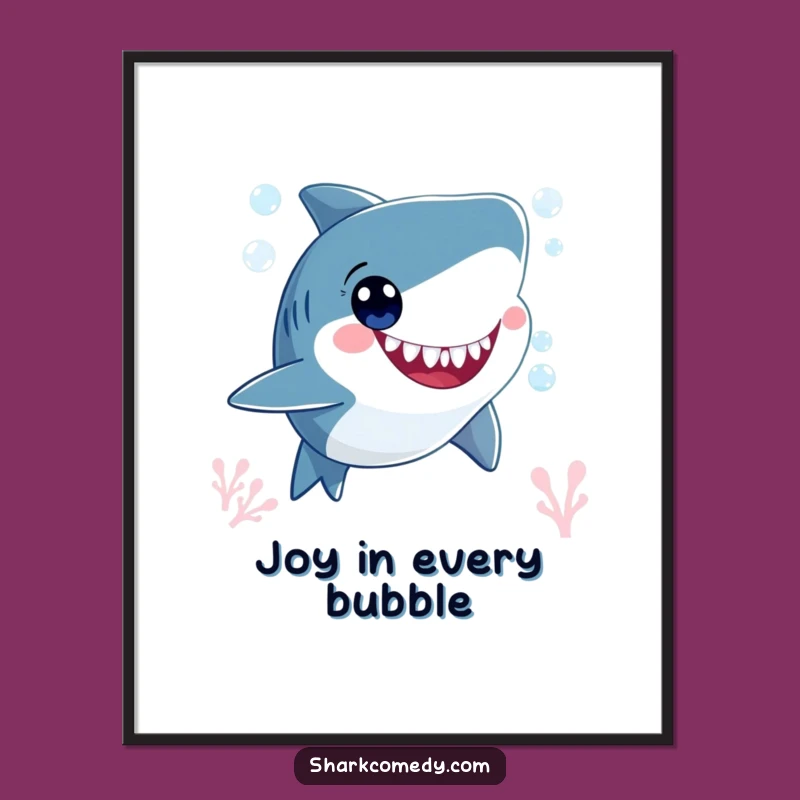 Funny Happy Shark Bubbles Poster - Wide-Eyed Wall Art Gift