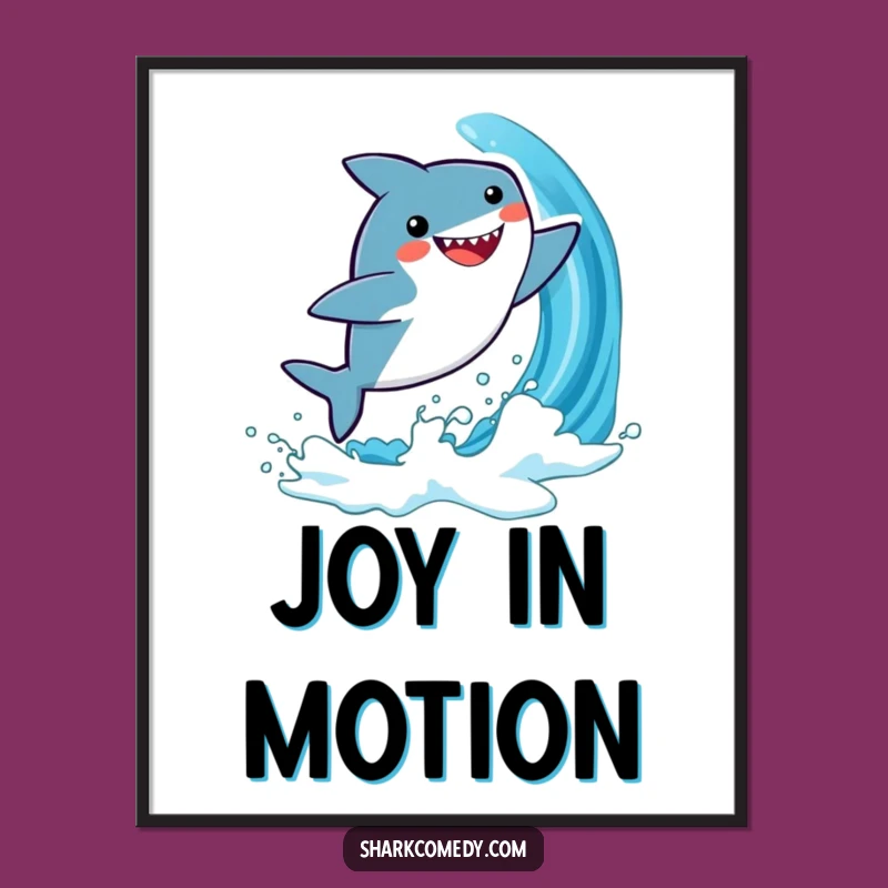 Funny Kawaii Shark Poster: Joyful Wave Art for Ocean Decor