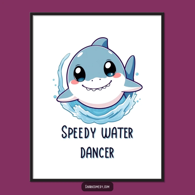 Funny Shark Poster: Wide-Eyed Swimmer Splashing Fun, Playful Wall Art