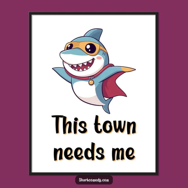 Funny Superhero Shark Poster: Dramatic Pose Art for Heroic Spaces