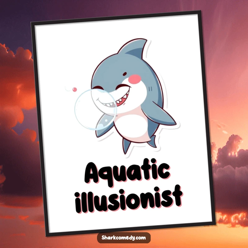 Funny shark winking and blowing a big bubble, presented as vibrant wall art, bringing underwater amusement home.