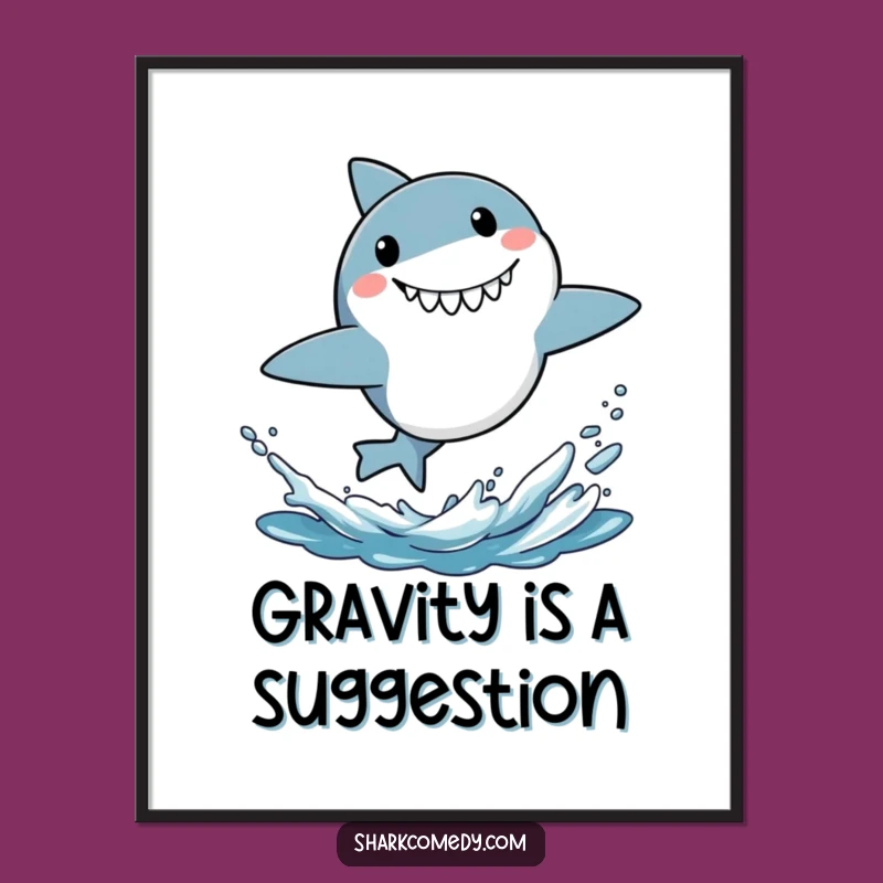 Funny Surprised Shark Leaping Poster - Energetic Wall Art for Laughs!