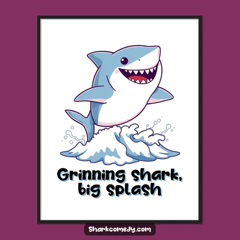 Funny Tiny Shark Wave Poster - Whimsical Ocean Wall Art