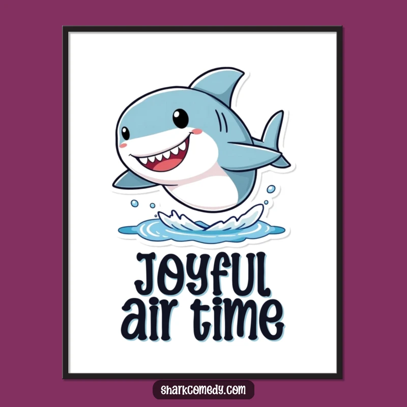 Funny Shark Poster: Joyful Leaping Character with Big Head, Playful Art