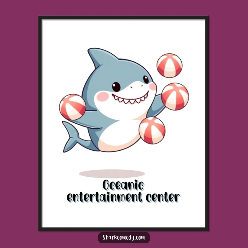 Funny Shark Juggling Beach Balls Poster - Vibrant & Exciting Wall Art!