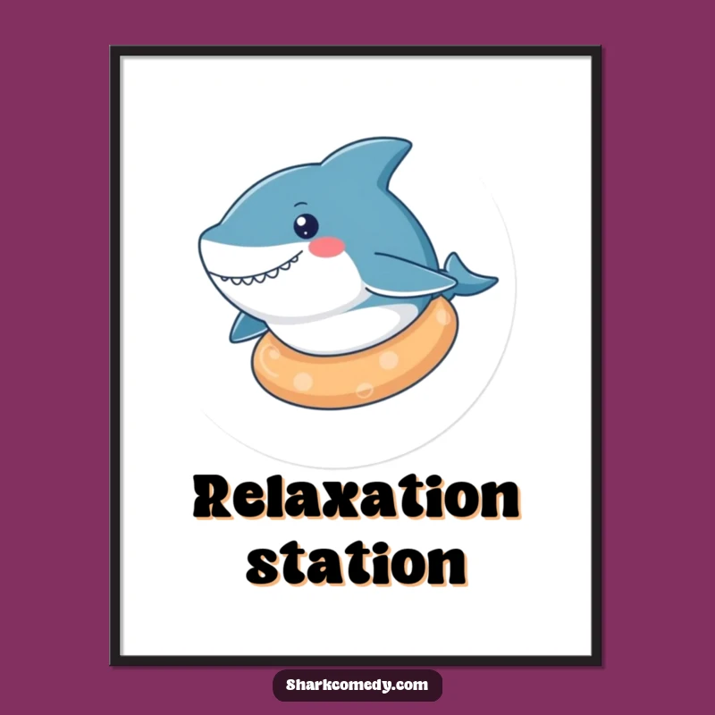 Funny Kawaii Shark Relaxed Float Poster, Serene Wall Art, Great Funny Gift