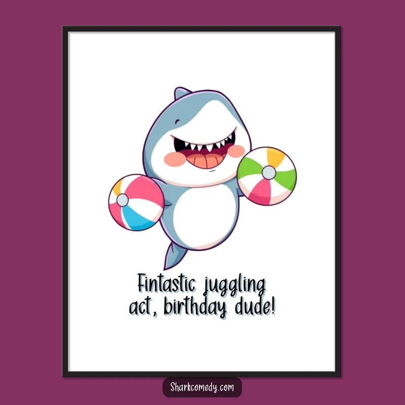 Free Printable Wall Art: Smiling Shark Juggling Beach Balls, Hilarious Downloadable Decor