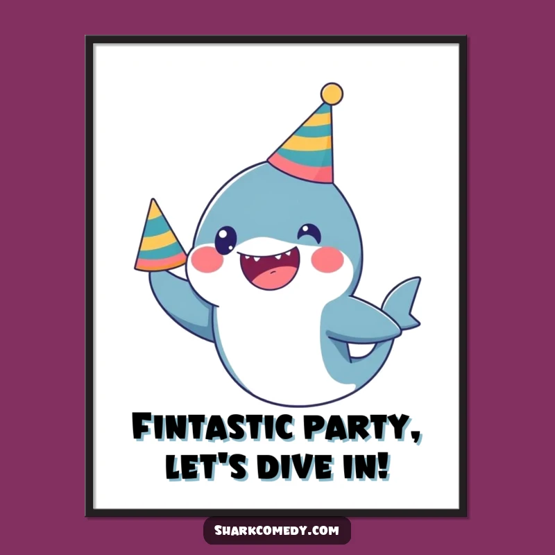 Free Printable Wall Art: Excited Kawaii Shark - Funny Downloadable Party Decor